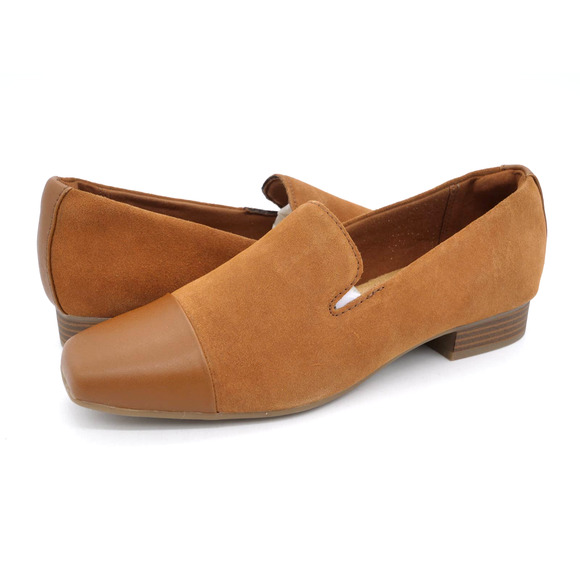 Clarks Loafers Womens 9.5 Brown Suede Slip On Shoes Tilmont Step Cap Toe Smoking - Picture 1 of 11